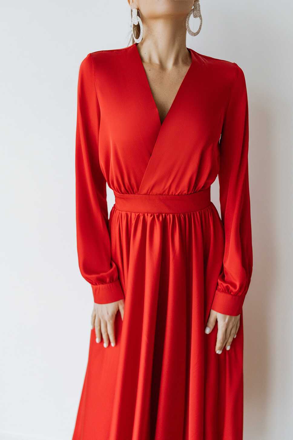 Red Silk Long Sleeve Maxi Dress – ELAGIA