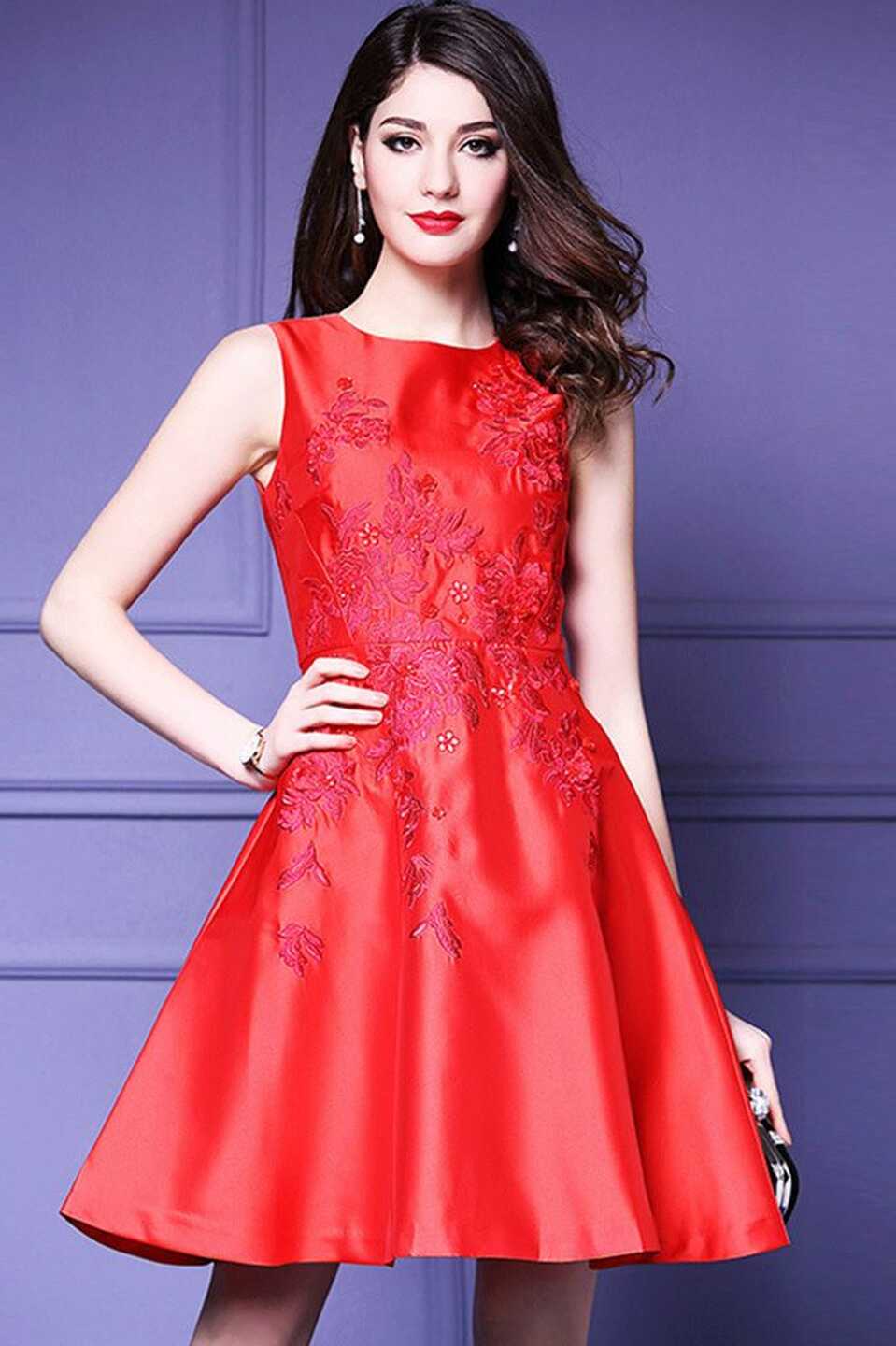 Red Sleeveless Aline Party Dress for Women | Evening dresses short ...