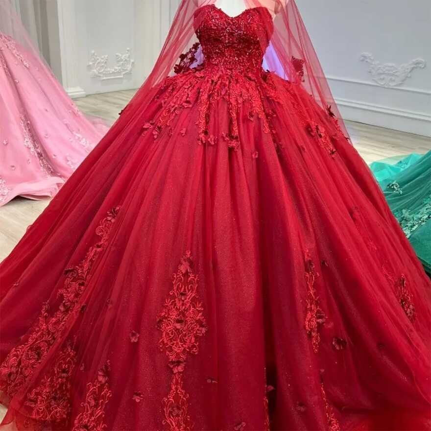 Red Sweetheart Princess Puffy Red Quinceanera Dresses With 3D ...