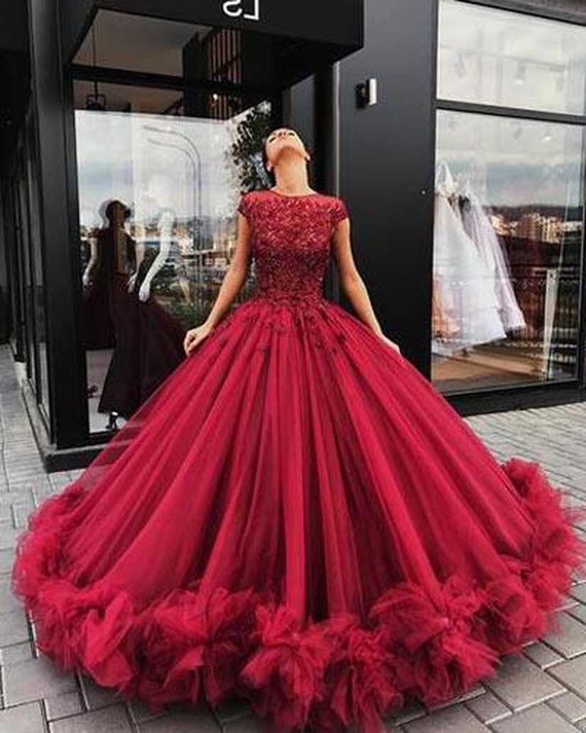 Red Tulle Ball Gown Quinceanera Dresses, Prom Dress With Appliques ...