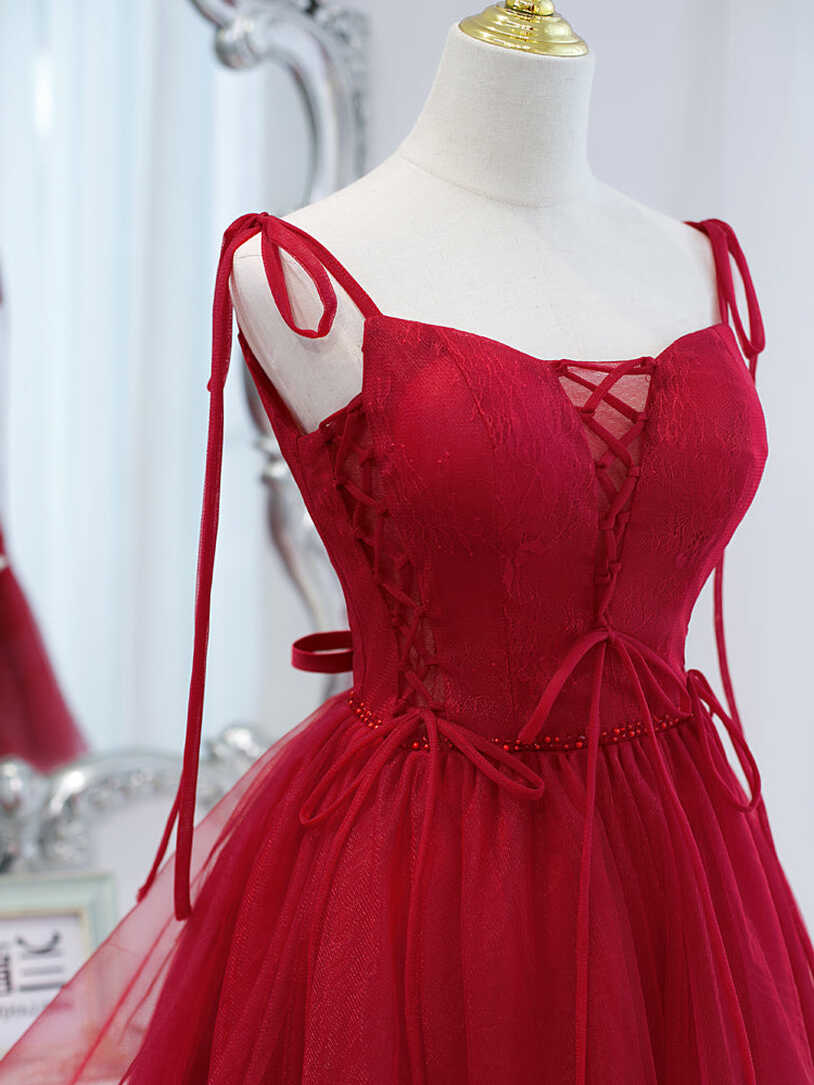 Red Tulle Lace Short Prom Dress Red Lace Puffy Homecoming Dress ...