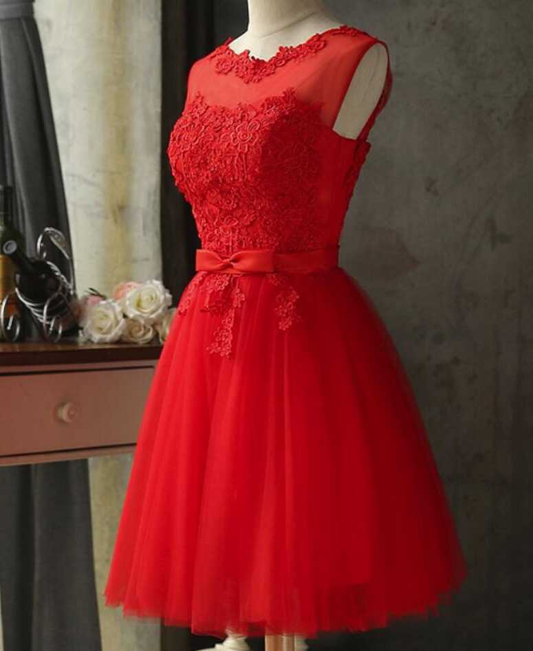 Red Tulle Short Lovely Knee Length Party Dresses, Red Formal ...