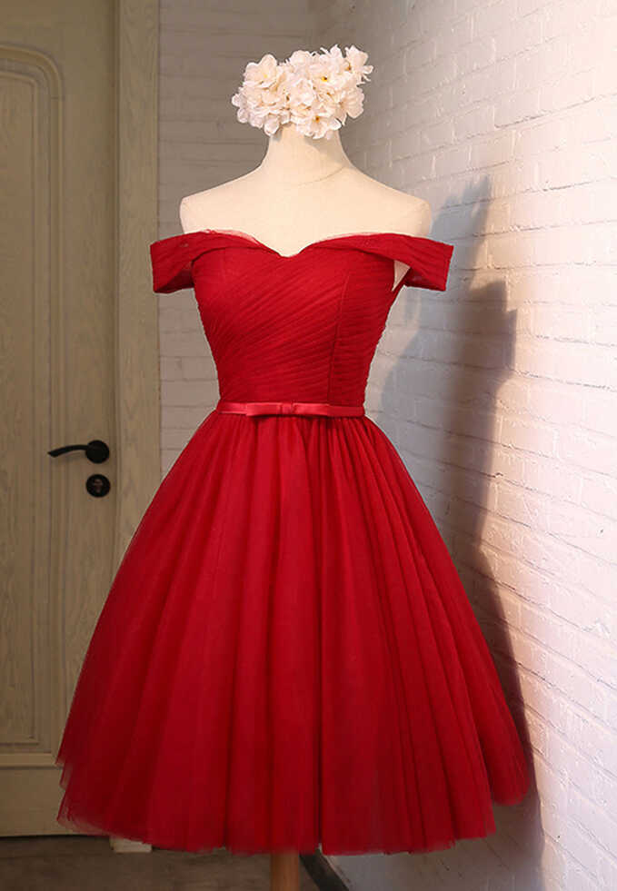 Red Tulle Short Prom Dresses,A-Line Semi Formal Dress – jkprom