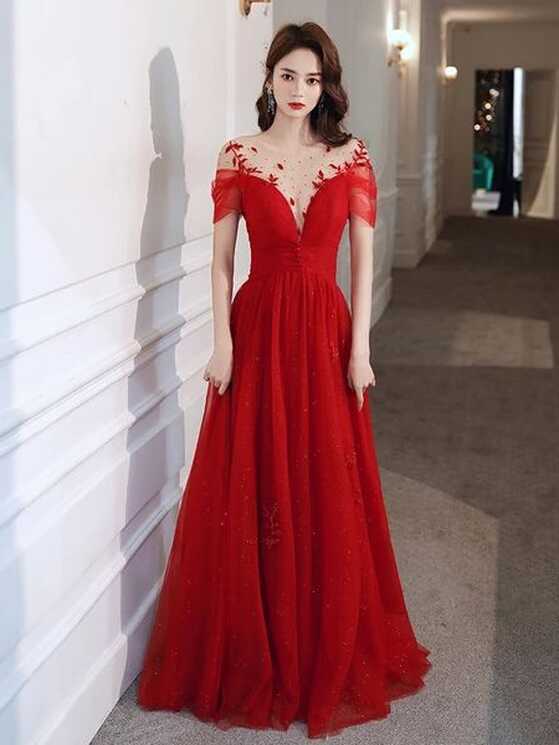 Red Tulle Sweetheart Elegant Long Formal Dress, Red Party Dress ...