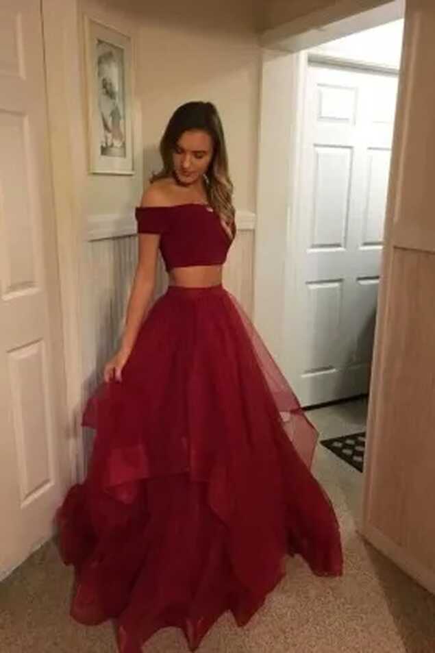 Red Two-piece Evening Prom Dresses &amp; Party Gowns - Promfy