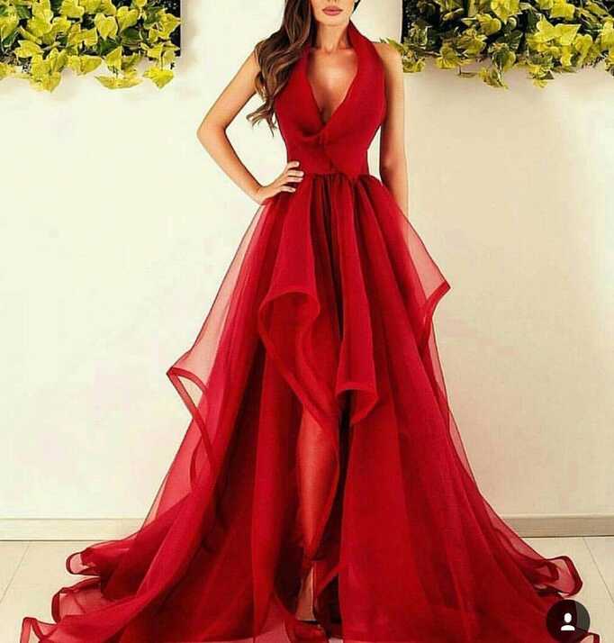 Red V Neck Ball Evening Gown Sexy Long Formal Cocktail Pageant ...