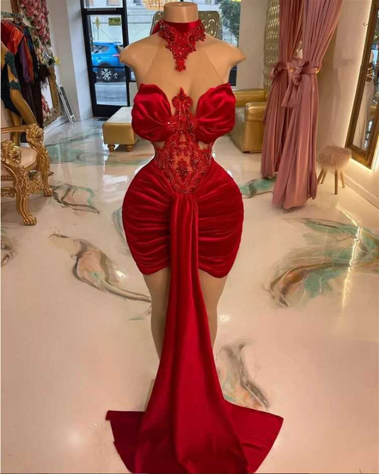 Red Velvet Mermaid Red Mermaid Prom Dress For Black Girls 2022 ...