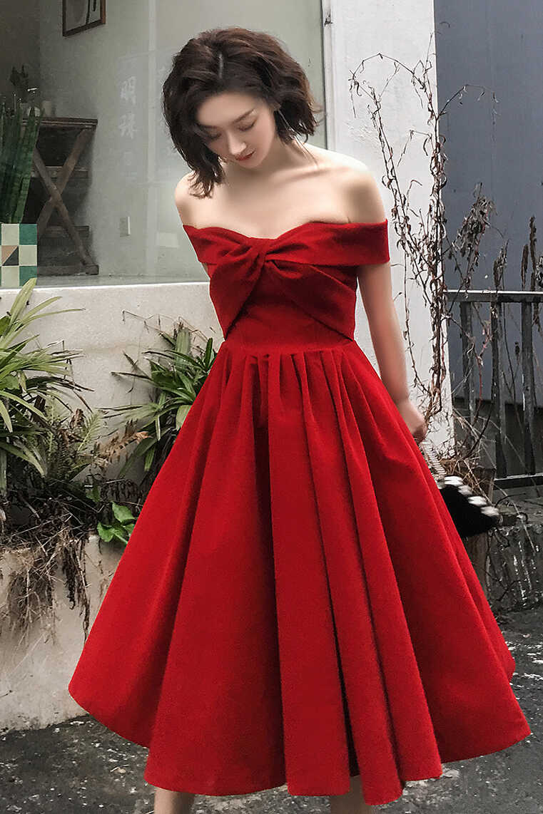 Red Velvet Sweetheart Simple Knee Length Wedding Party Dress ...