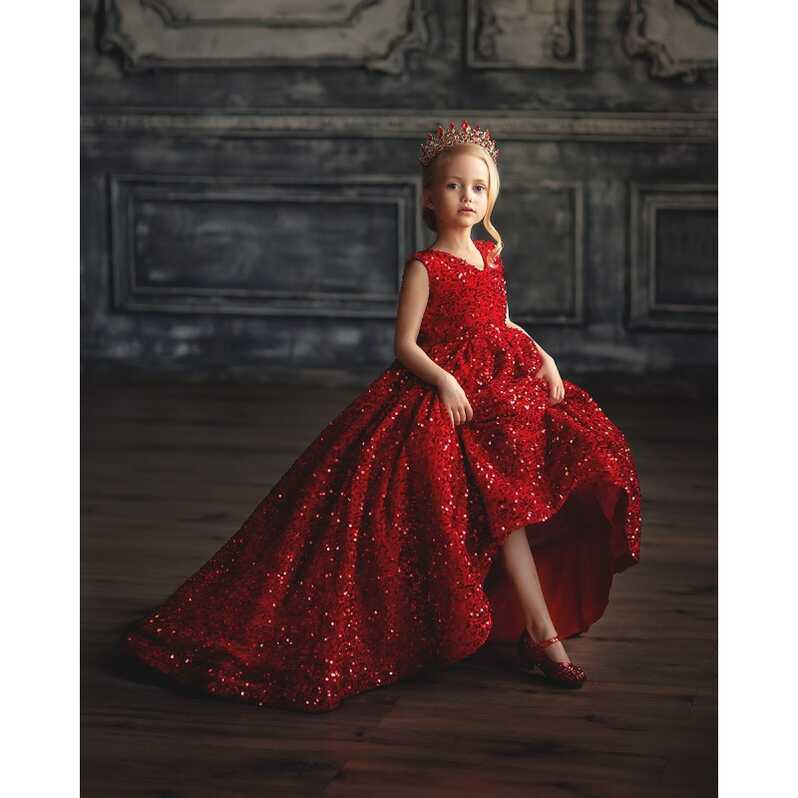 Red Velvet with Sequins Ball Dress - Aden | Aden.com.cy