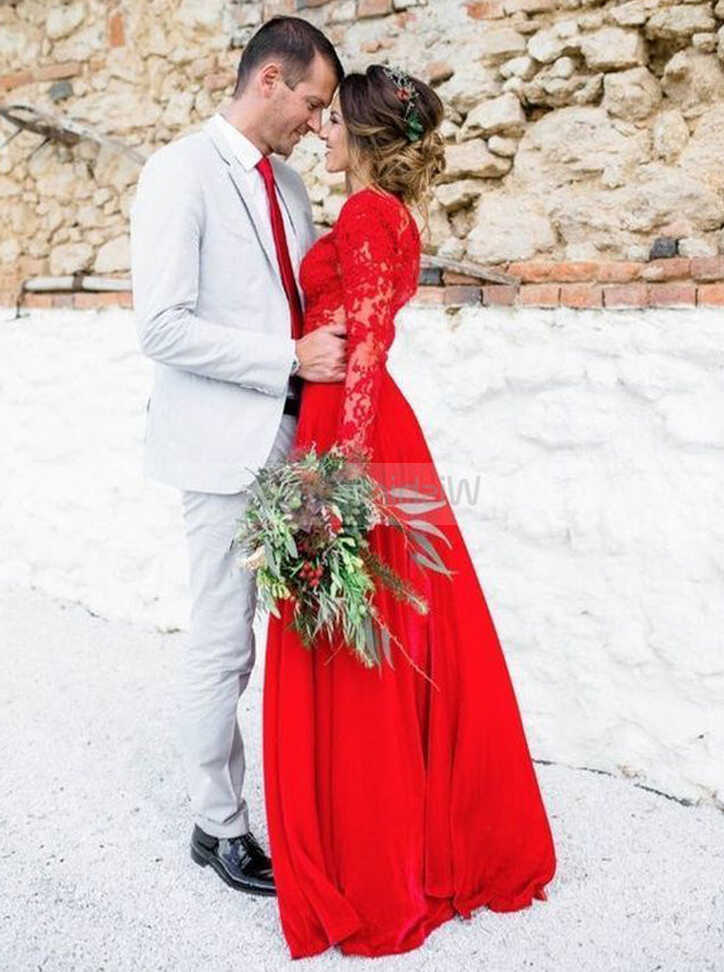 Red Wedding Dresses,Wedding Dress with Long Sleeves,Destination ...