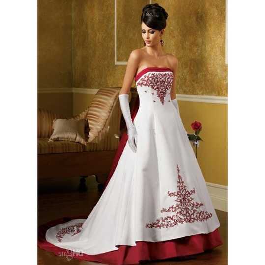 Red White Corset Wedding Dresses 2021 Chapel Train Strapless ...