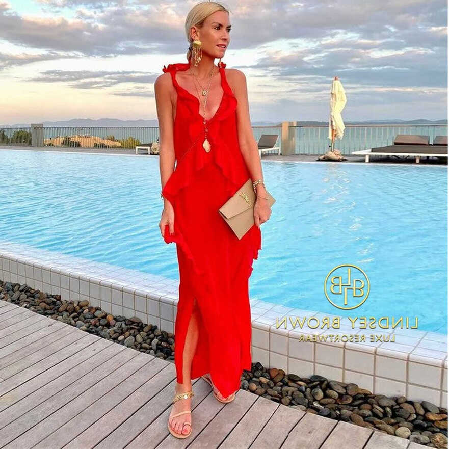 Red closing party red resort wear silk dresses | Lindsey Brown ...