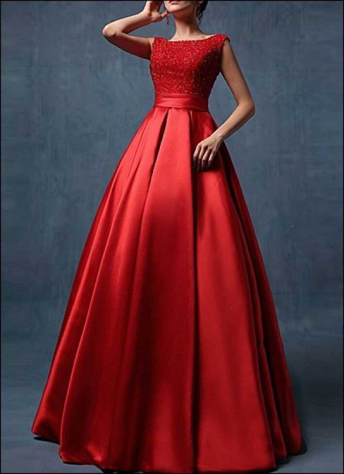 Red floor length satin wedding dress