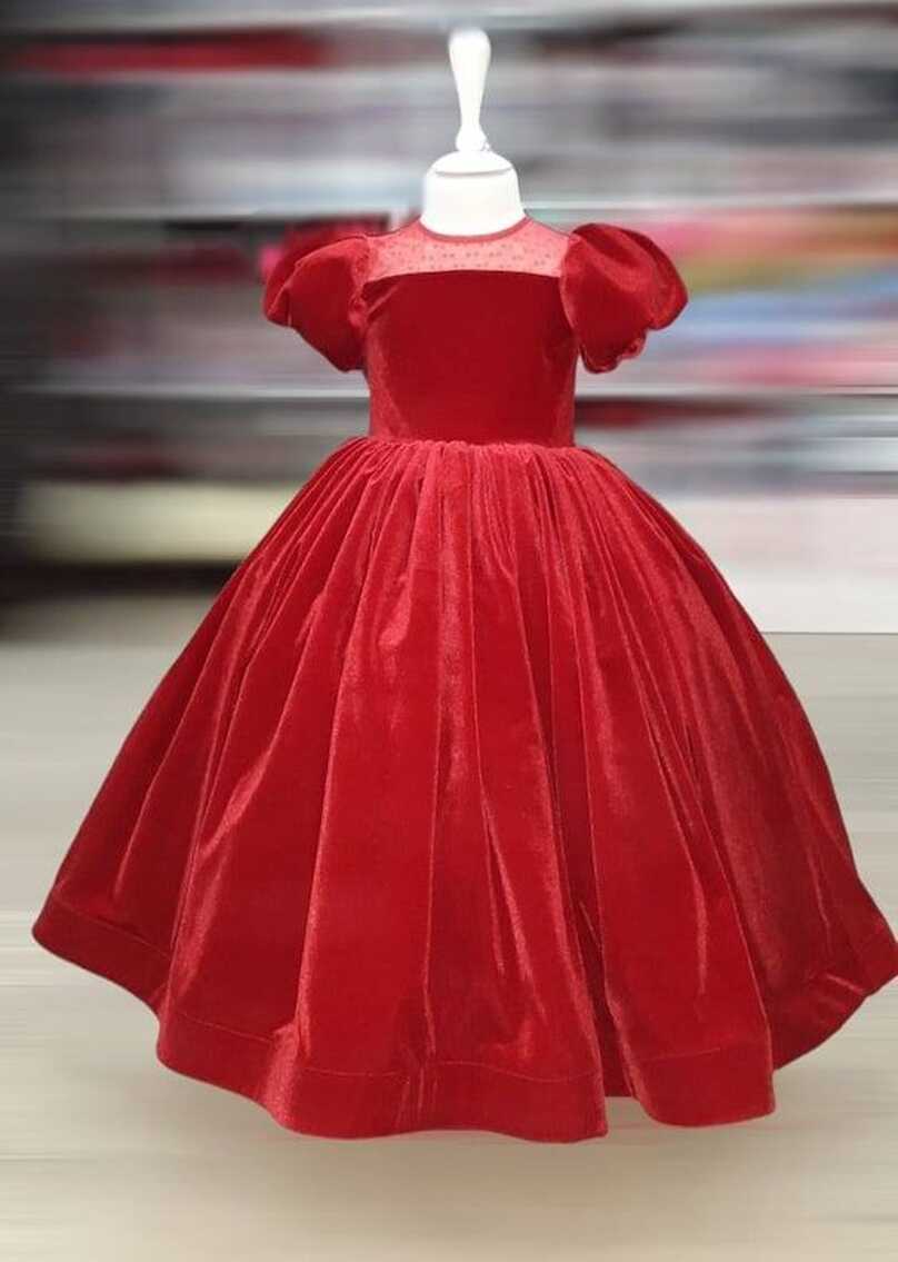 Red flower girl dress, girls red velvet dress, toddler puffy ...