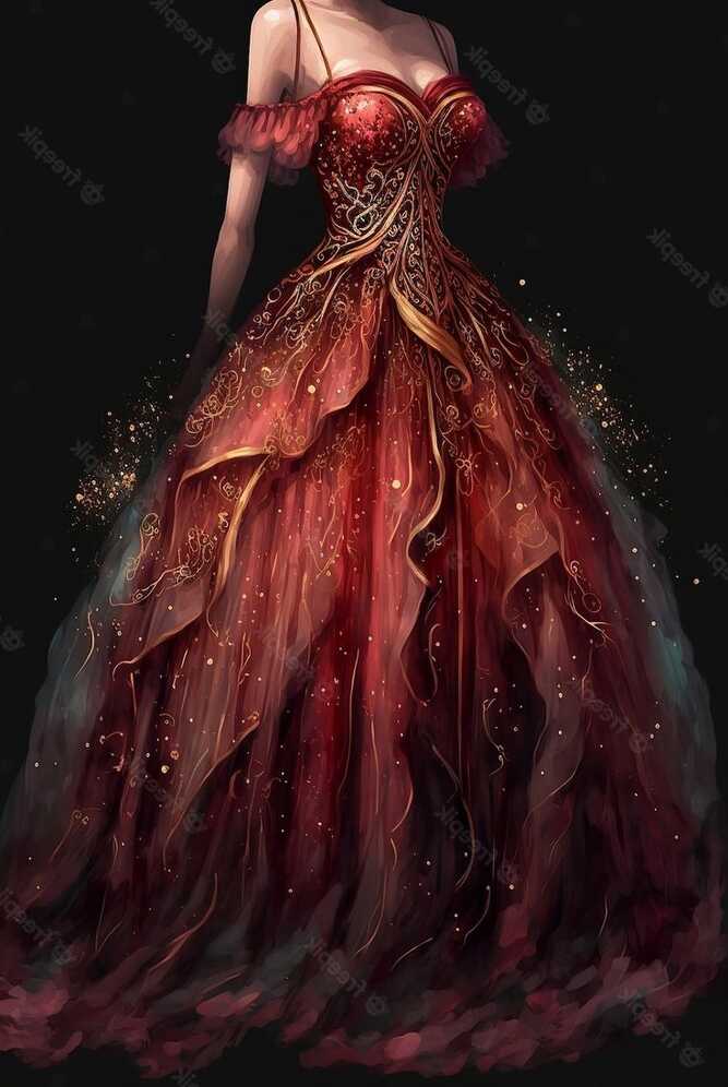 Red gold fantasy dress