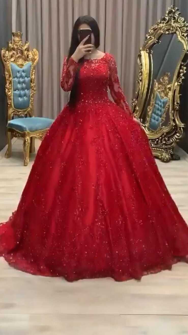 Red wedding dresses with sleeves