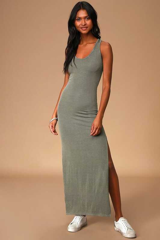 Relaxed but Not Least Sage Green Ribbed Sleeveless Maxi Dress