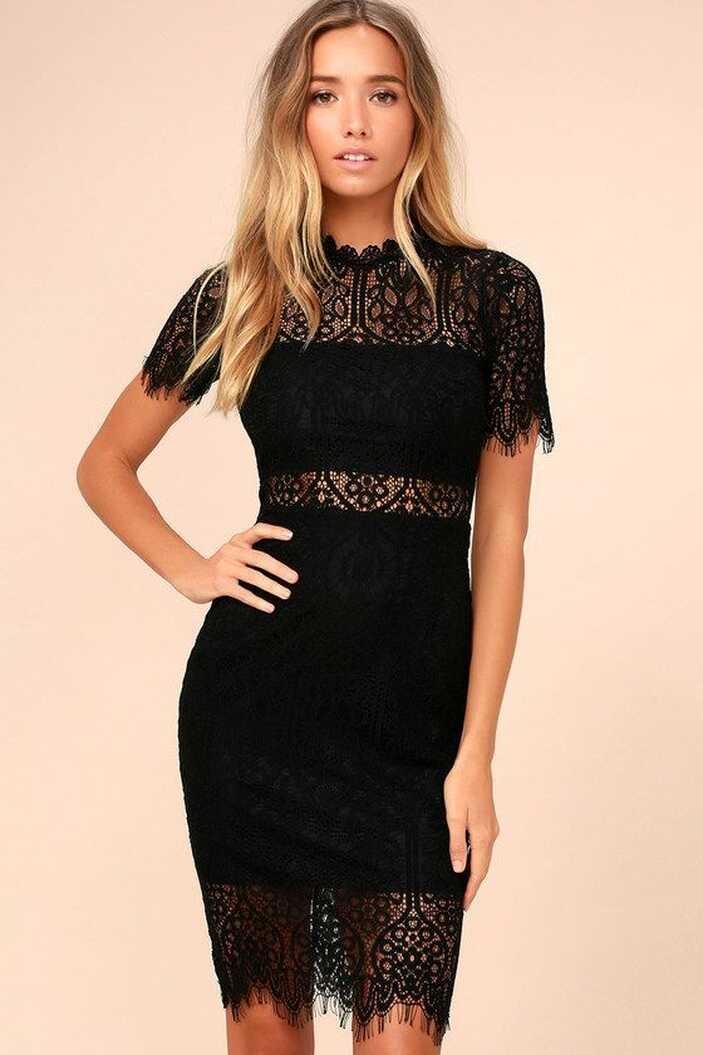 Remarkable Black Sheer Lace Short Sleeve Mini Dress