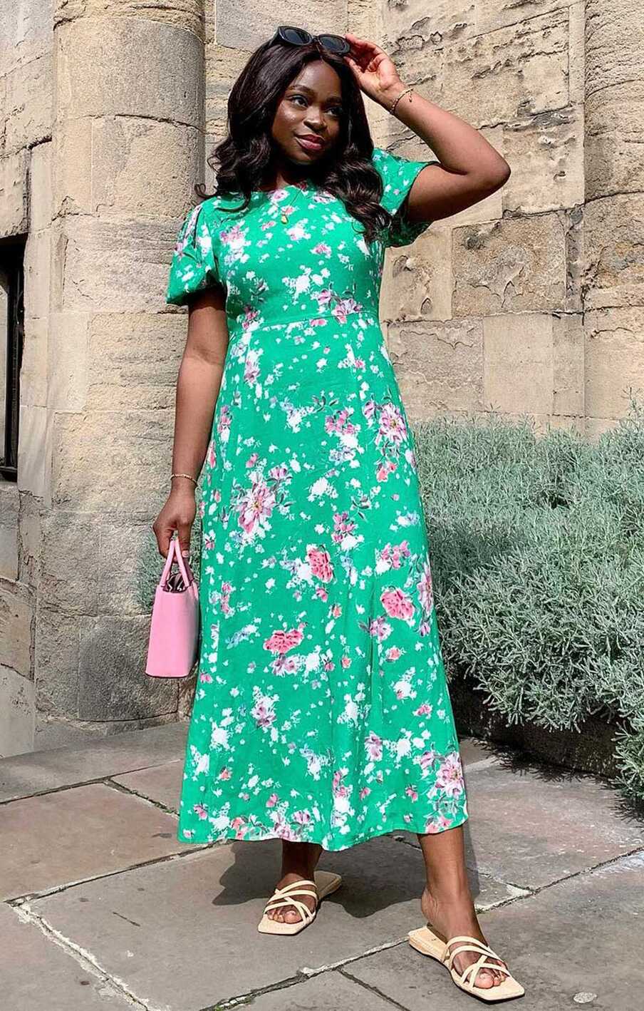 Rent M&amp;S X Ghost Green Floral Midi Dress | Hirestreet