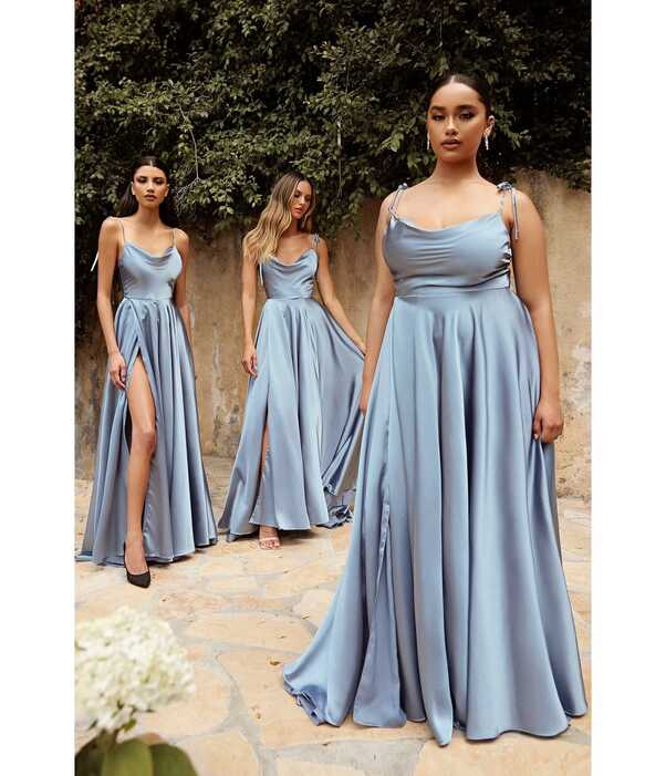 Retro &amp; Vintage Dusty Blue Liquid Satin Prom Gown | Unique Vintage