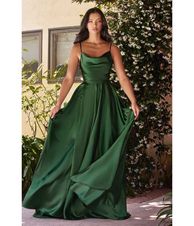 Retro &amp; Vintage Emerald Liquid Satin Prom Gown | Unique Vintage