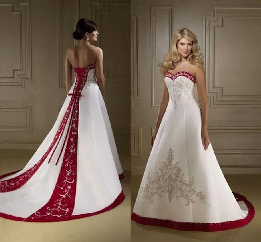 Retro Red And White Wedding Dresses Satin Embroidery Vintage Lace ...