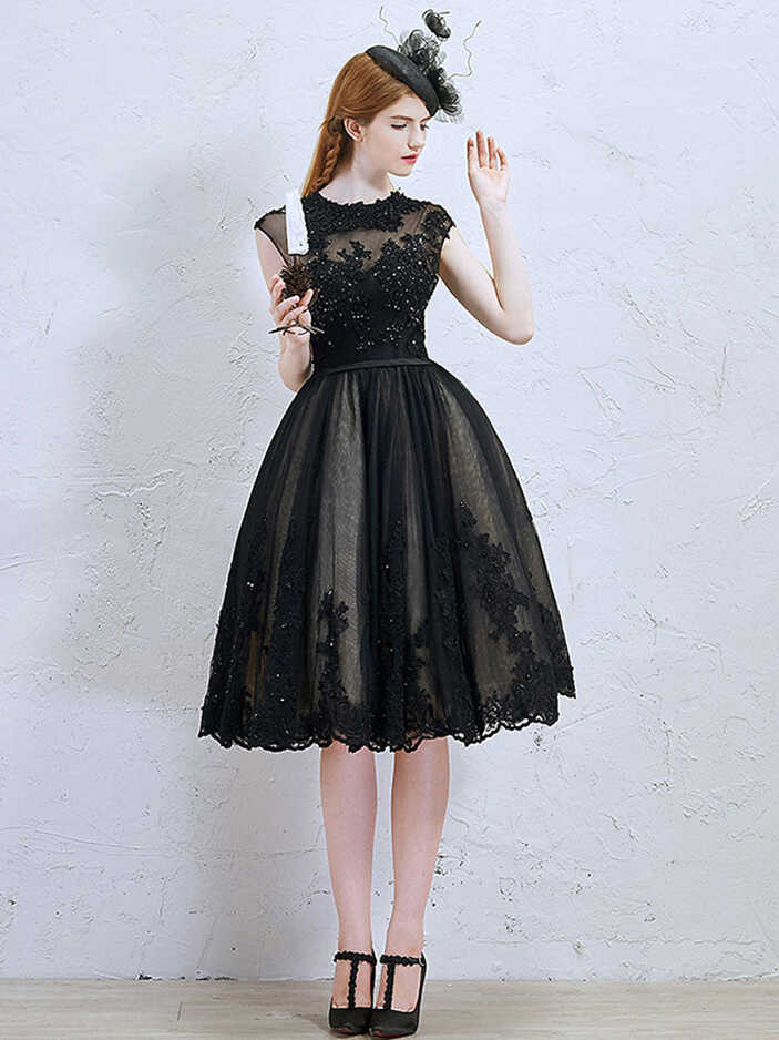 Retro Short Black Lace Formal Evening Dress