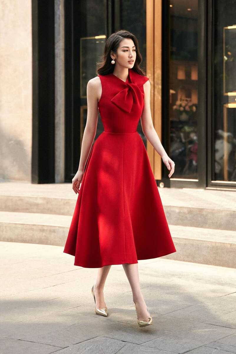 Retro vintage cocktail gold red wedding guest bridesmaid twist ...