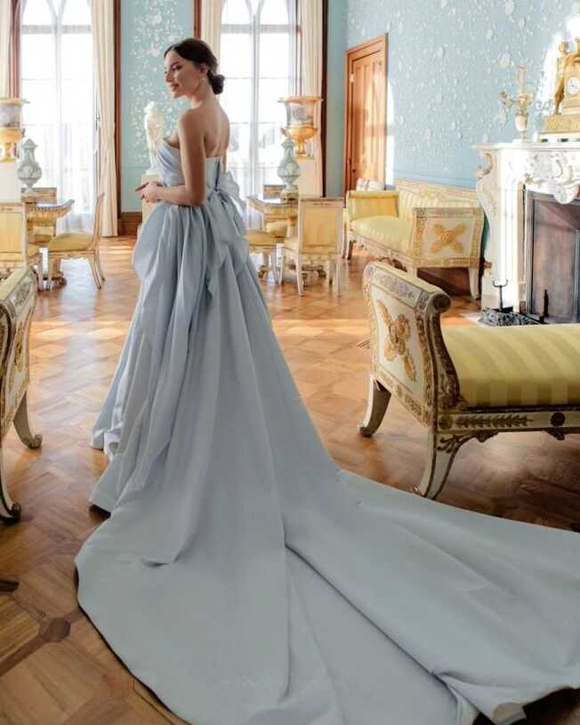 Rhapsody - Dusty blue wedding dress from natural silk organza ...