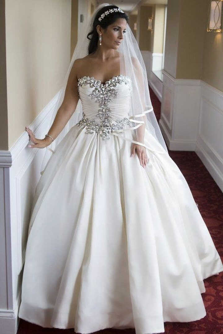 Rhinestones Sweetheart Satin Bridal Gown with Corset Back ...