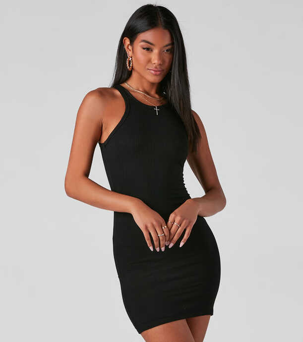 Ribbed Knit Crew Neck Bodycon Mini Dress | Windsor