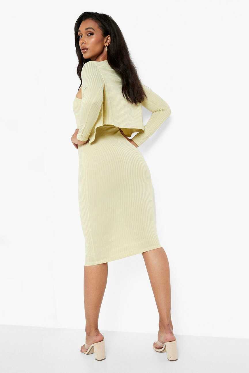 Ribbed Midi Dress &amp; Cardigan Set | boohoo AU