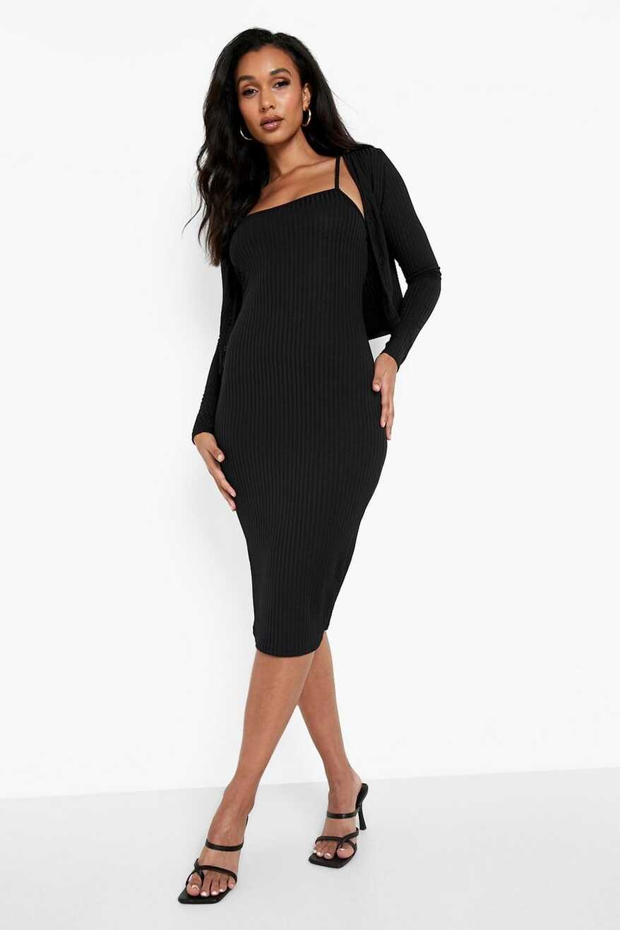 Ribbed Midi Dress &amp; Cardigan Set