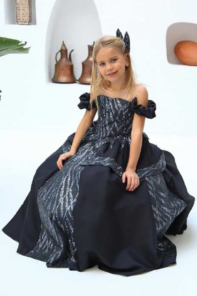 Riccotarz Girl&#39;s Black Evening Dress with Transparent Collar and ...