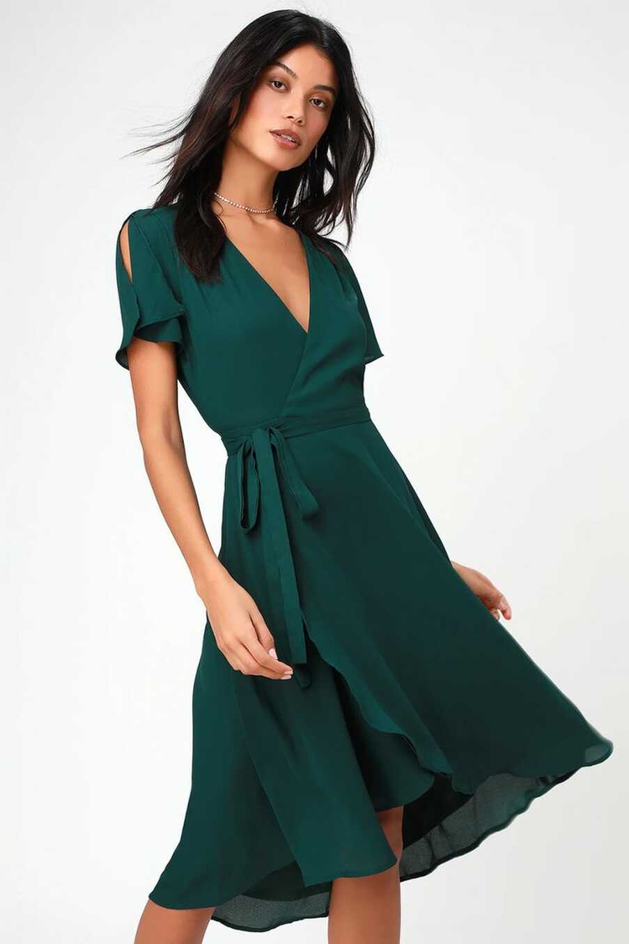 Rise to the Occasion Emerald Green Midi Wrap Dress