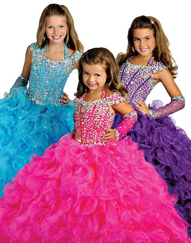 Ritzee Girls Halter Pageant Dress With Beaded Detailing, Full ...