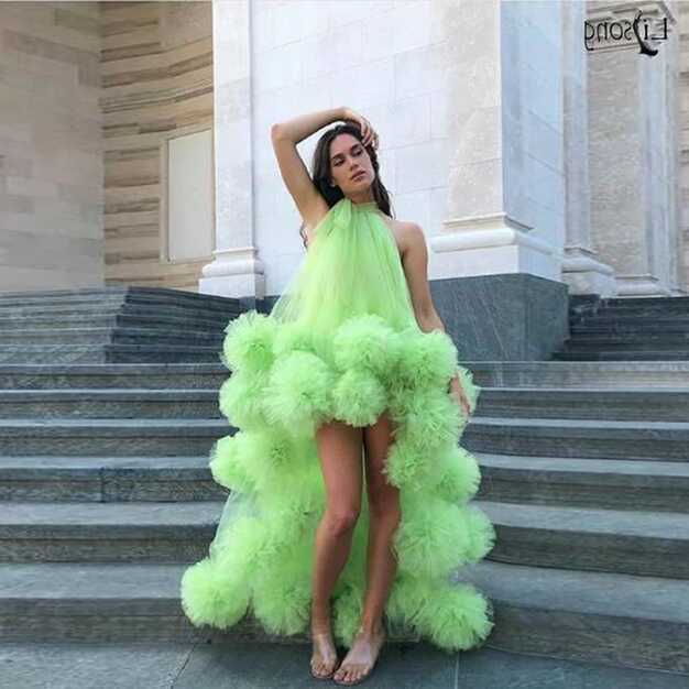 Robe De Soiree Neon Green Sexy Long Evening Formal Dresses Hi Low ...