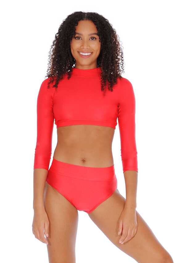 Roch Valley Long Sleeved Turtle Neck Crop Dance Top with Key-hole Back