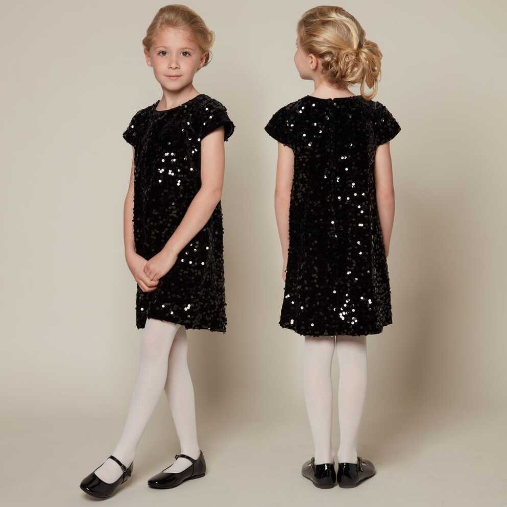 Romano - Girls Black Sequined Velvet Dress | Childrensalon