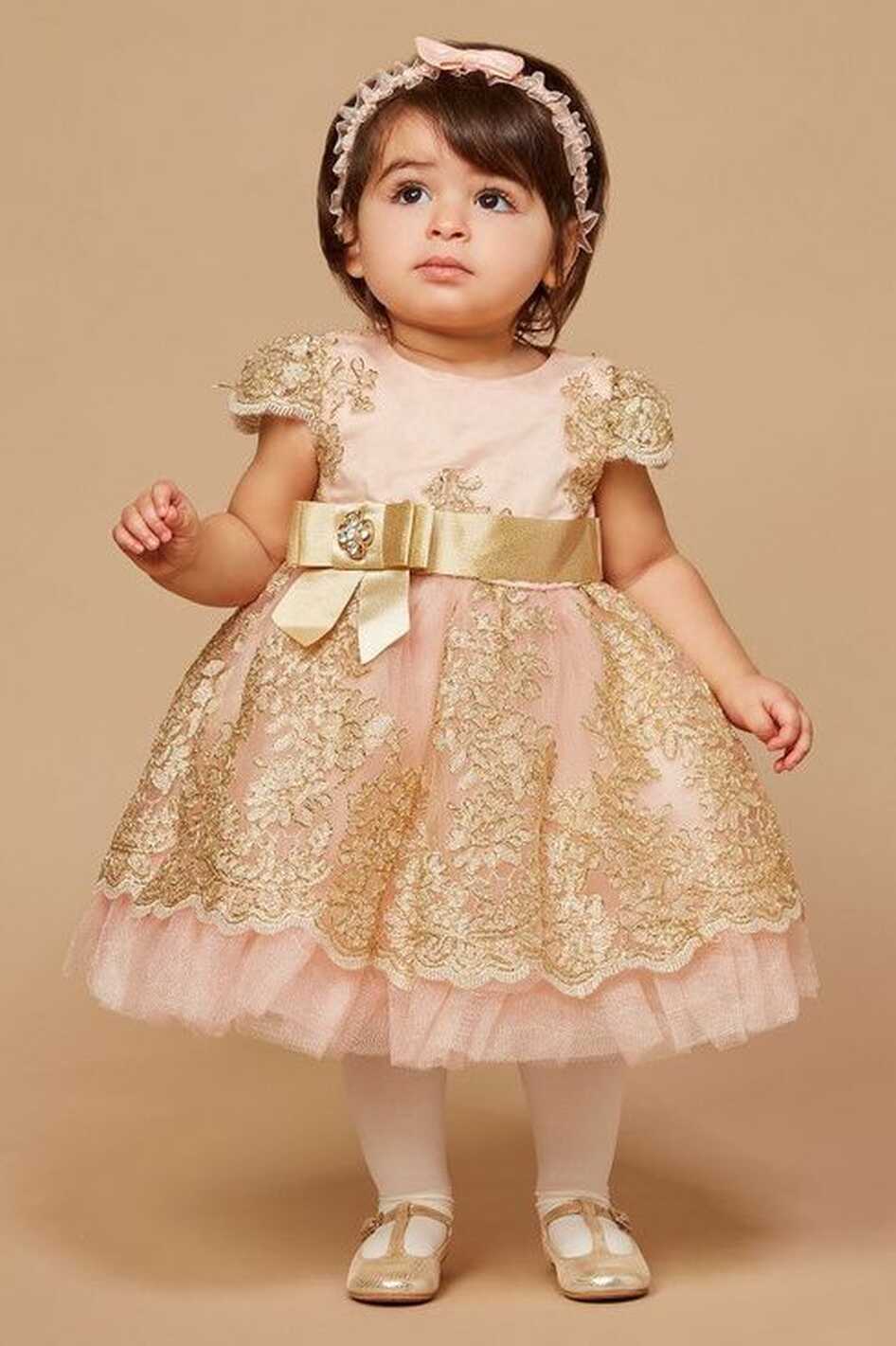 Romano Baby Girls Pink Gold Lace Special Occasion Dress