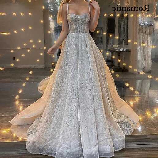 Romantic A Line Evening Dress 2022 Silver Sequin Sweetheart ...