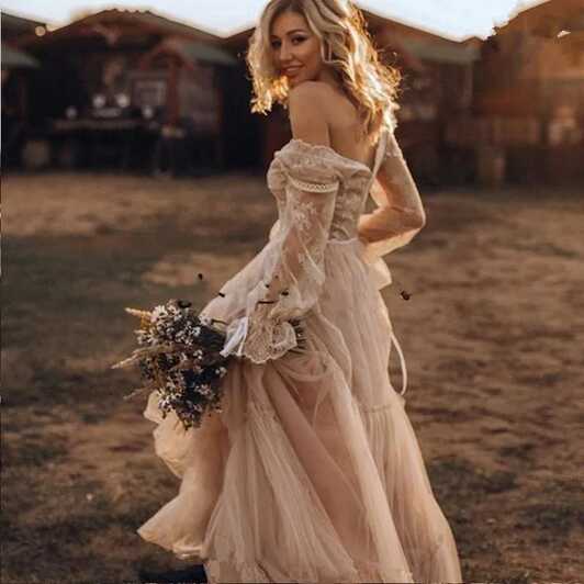 Romantic Country Western Wedding Dresses Lace Boho Bridal Gowns ...