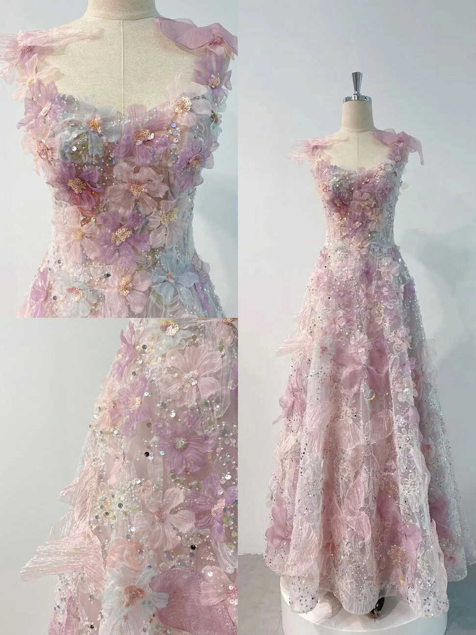 Romantic Pink 3D-Floral Prom Dress Formal Dress