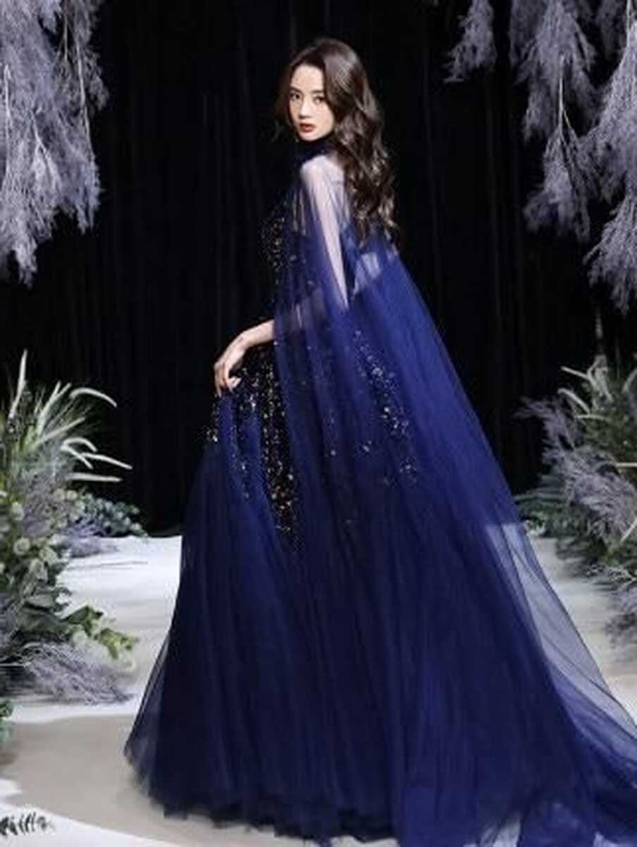 Romantic Royal Blue Glittering Star Gown with Cloak (Custom option ...