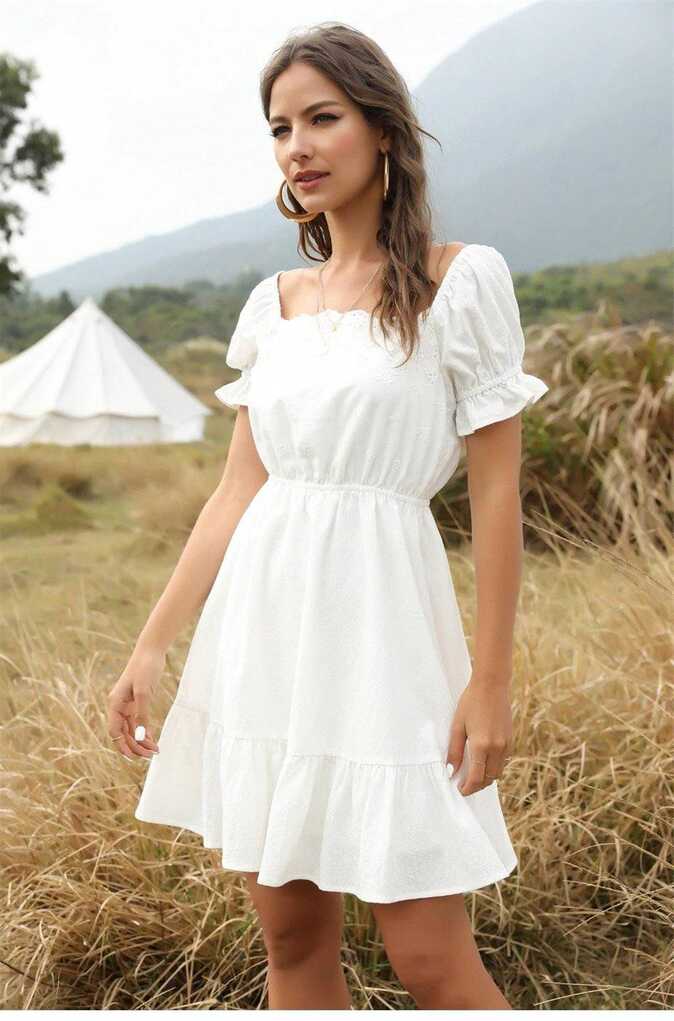 Romantic Short Dress in White | Boho Mood