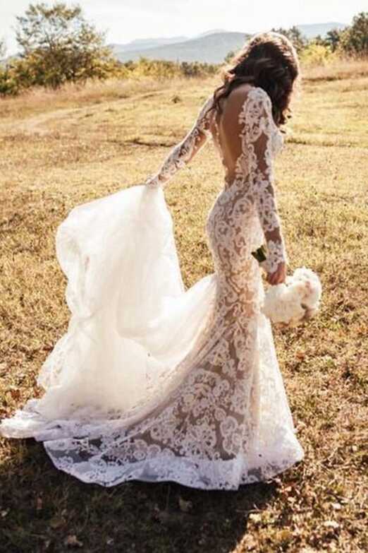 Romantic Wedding Dresses Long Appliques Backless Wedding Dresses ...