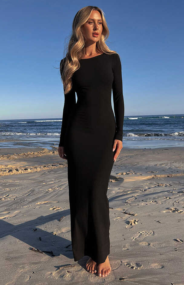 Romilly Black Long Sleeve Maxi Dress – Beginning Boutique NZ