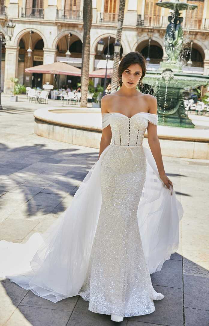 Ronald Joyce off the shoulder wedding dresses