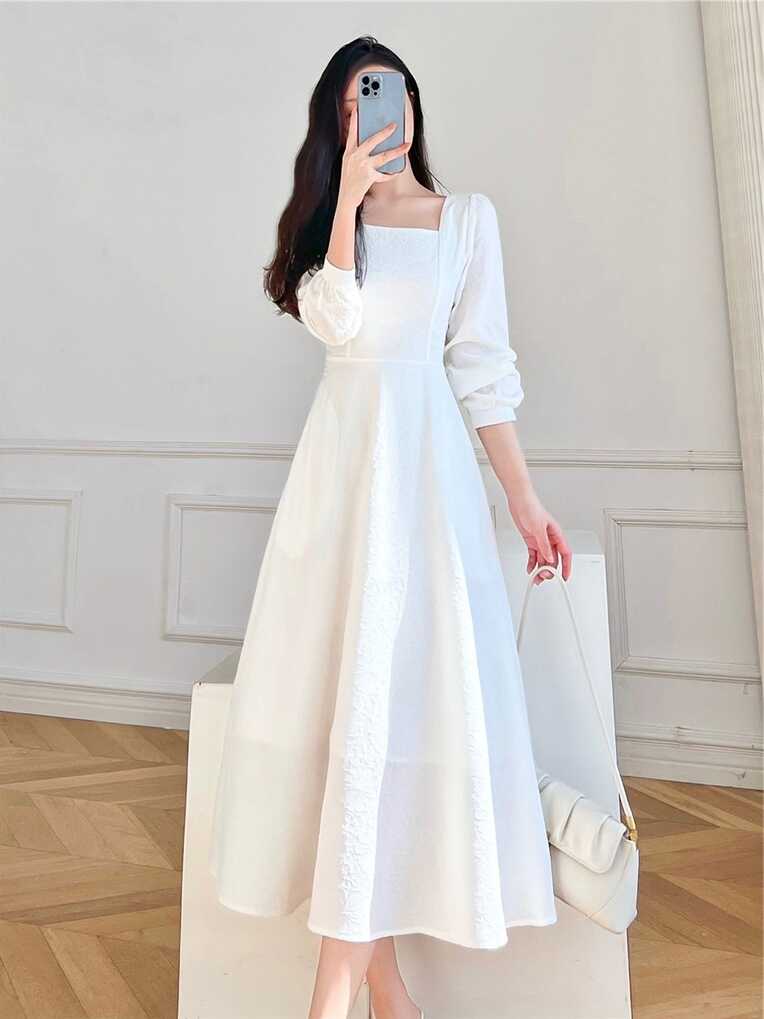 RosEvans Fashion Autumn White A-line Dress Female Long Sleeve ...