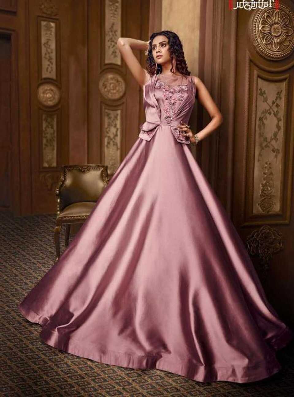 Rose Berry Pink Party Wear Gown | Latest Kurti Designs